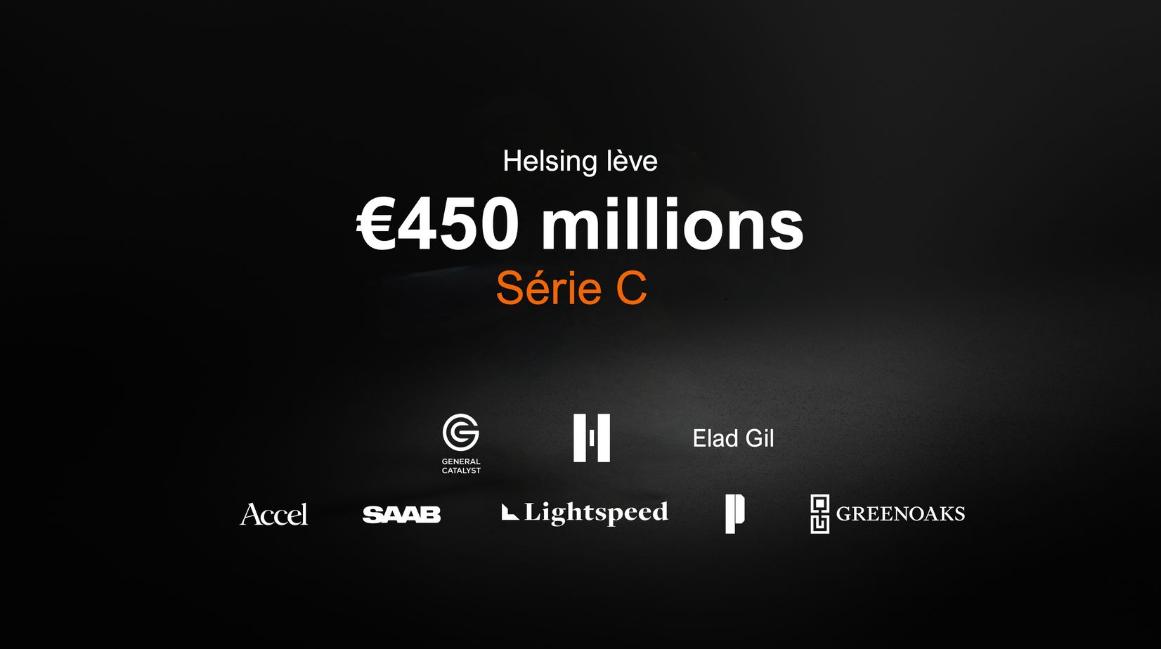 A graphic communicating Helsing raises 450 million euros in Series C and logo of each of the investors