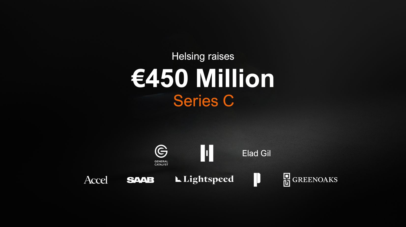 A graphic communicating Helsing raises 450 million euros in Series C and logo of each of the investors