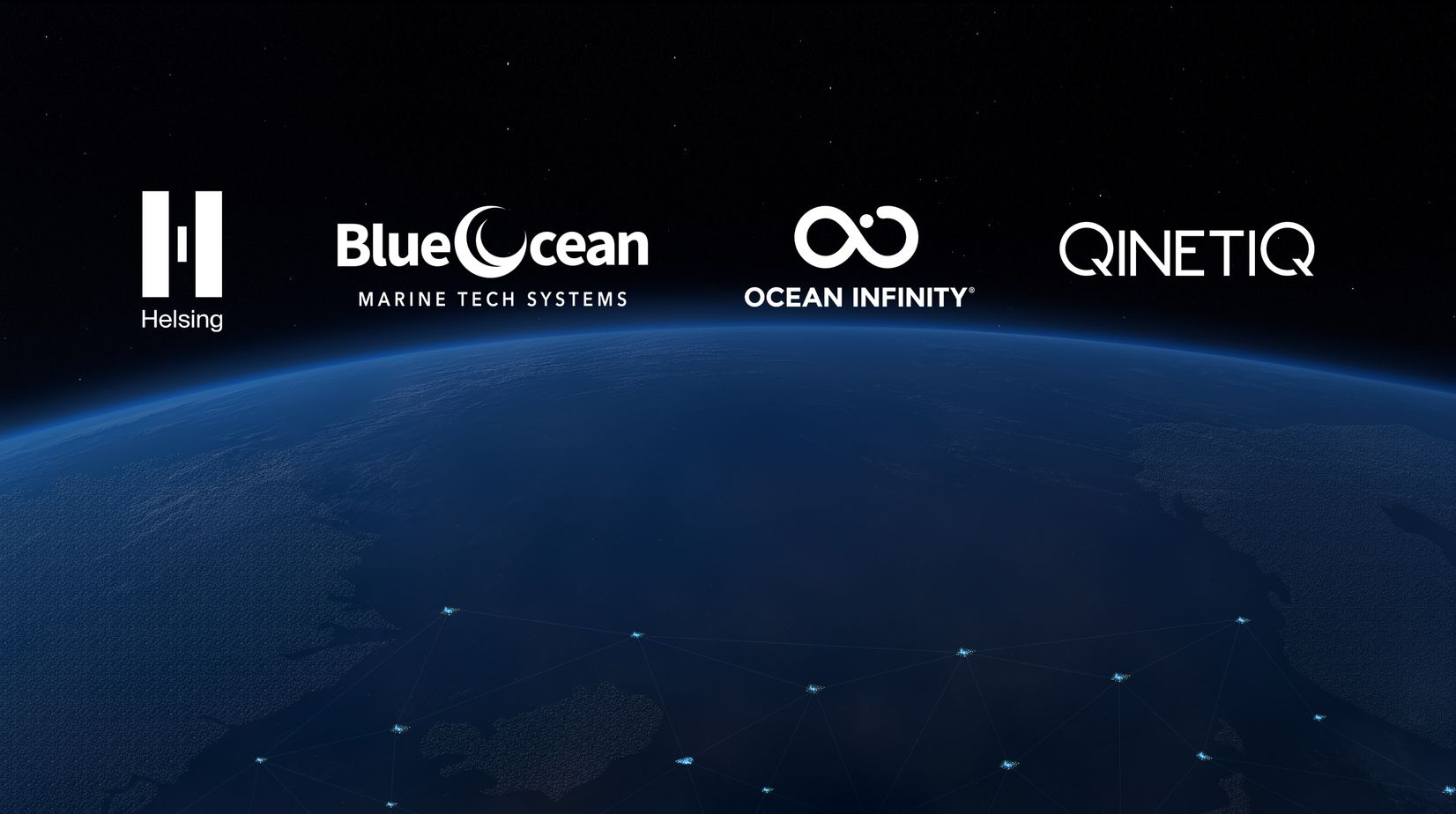 An image showing the logos of Helsing, Blue Ocean Marine Tech systems, Ocean infinity and Qinetiq