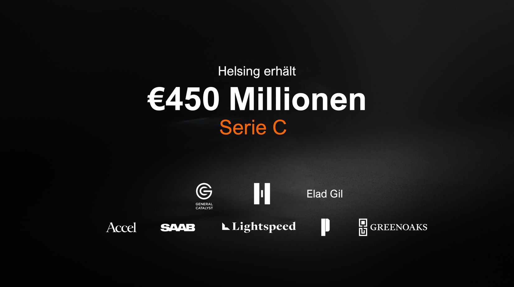 A graphic communicating Helsing raises 450 million euros in Series C and logo of each of the investors